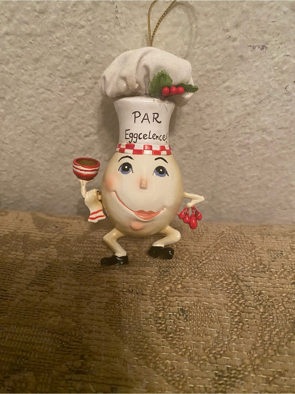 Vintage Chef Egg Ornament - White and Red Holiday Kitchen Character
